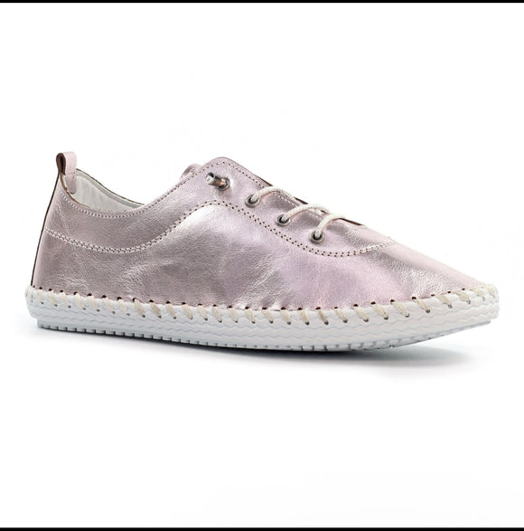 St Ives | Leather Plimsoll | Metallic Rose