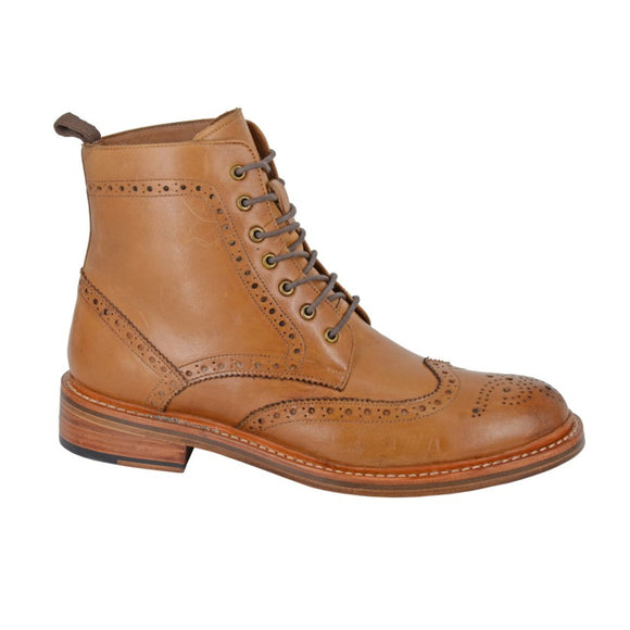 Woodland 7 Eyele Brogue Zip Leather Ankle Boot | Tan