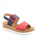 Heavenly Feet | Pistachio Low Wedge Sandal | Navy/Red