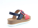 Heavenly Feet | Pistachio Low Wedge Sandal | Navy/Red