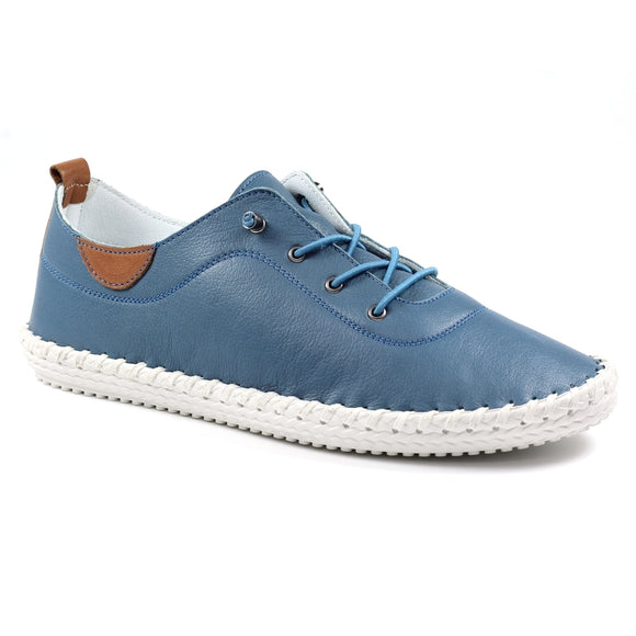 St Ives Leather Plimsoll | Mid Blue