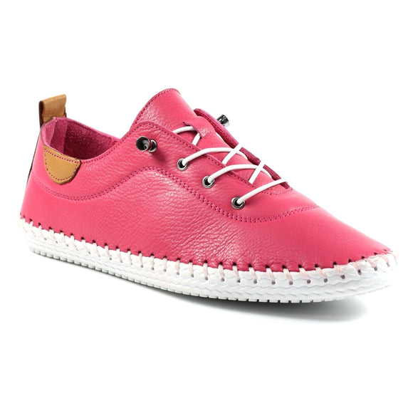 St Ives Leather Plimsoll | Raspberry